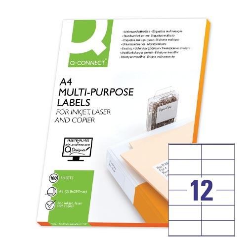 Q-CONNECT etiketten, wit, rechte hoeken, 105 x 48 mm, 100 vel, 12 etiketten per vel