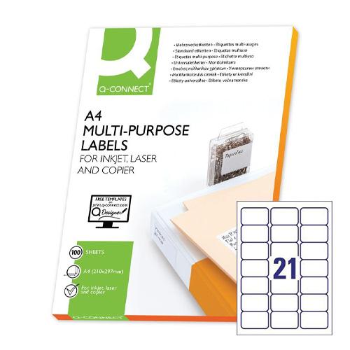 Q-CONNECT etiketten, wit, ronde hoeken, 63,5 x 38,1 mm, 100 vel, 21 etiketten per vel