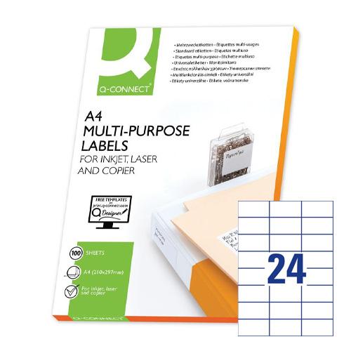 Q-CONNECT etiketten, wit, rechte hoeken, 70 x 35 mm, 100 vel, 24 etiketten per vel