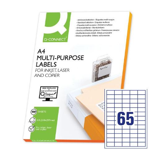 Q-CONNECT etiketten, wit, rechte hoeken, 38,1 x 21,2 mm, 100 vel, 65 etiketten per vel