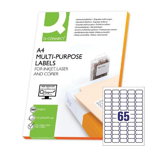 Q-CONNECT etiketten, wit, ronde hoeken, 38,1 x 21,2 mm, 100 vel, 65 etiketten per vel