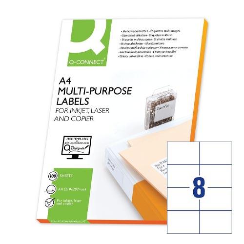 Q-CONNECT etiketten, wit, rechte hoeken, 105 x 74 mm, 100 vel, 8 etiketten per vel
