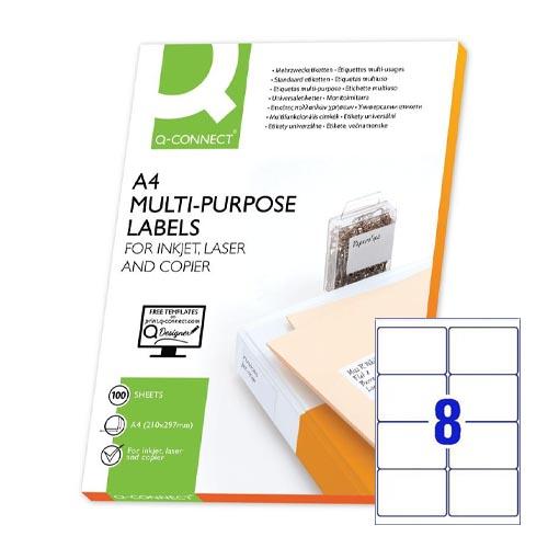 Q-CONNECT etiketten, wit, ronde hoeken, 99,1 x 67,7 mm, 100 vel, 8 etiketten per vel