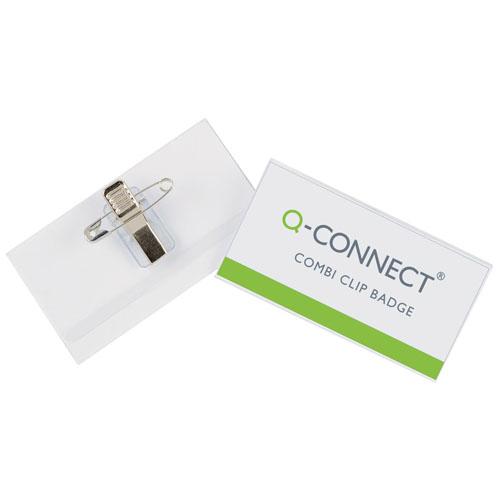 Q-Connect badge met combiklem 75 x 40 mm, doos van 50 stuks